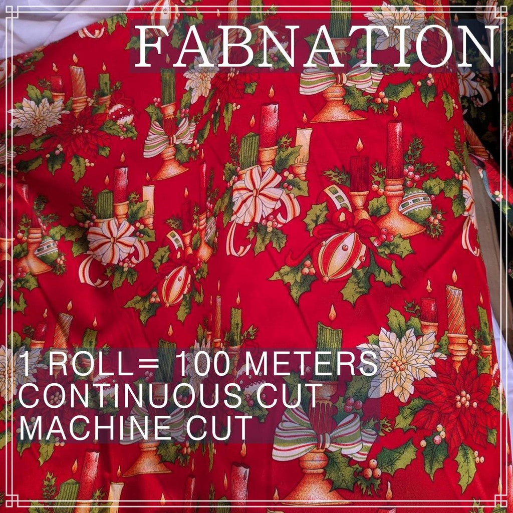 CHRISTMAS CRETONA PRINTED FABRIC DECOR PER ROLL IS 100 METERS AND FIXED 64 INCH FIXED WIDTH
