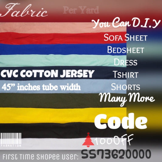 Cvc per yard Cotton Jersey per yard plain 45” width tube LIMITED STOCKS ONLY Sale sale
