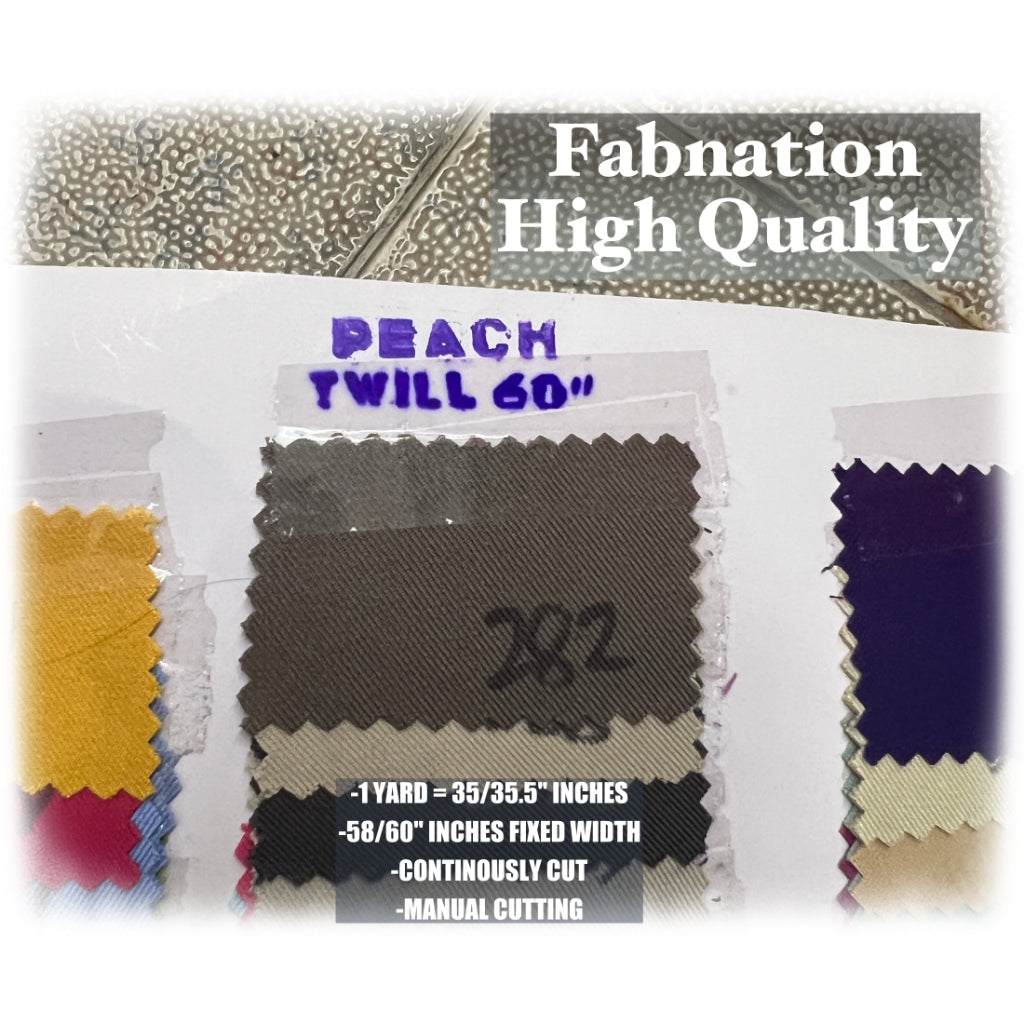 HQ Peach Twill Cotton Raw Tela, 35/35.5 Inches Length Per Yard, 58/60 Inch Fixed Width/Fab