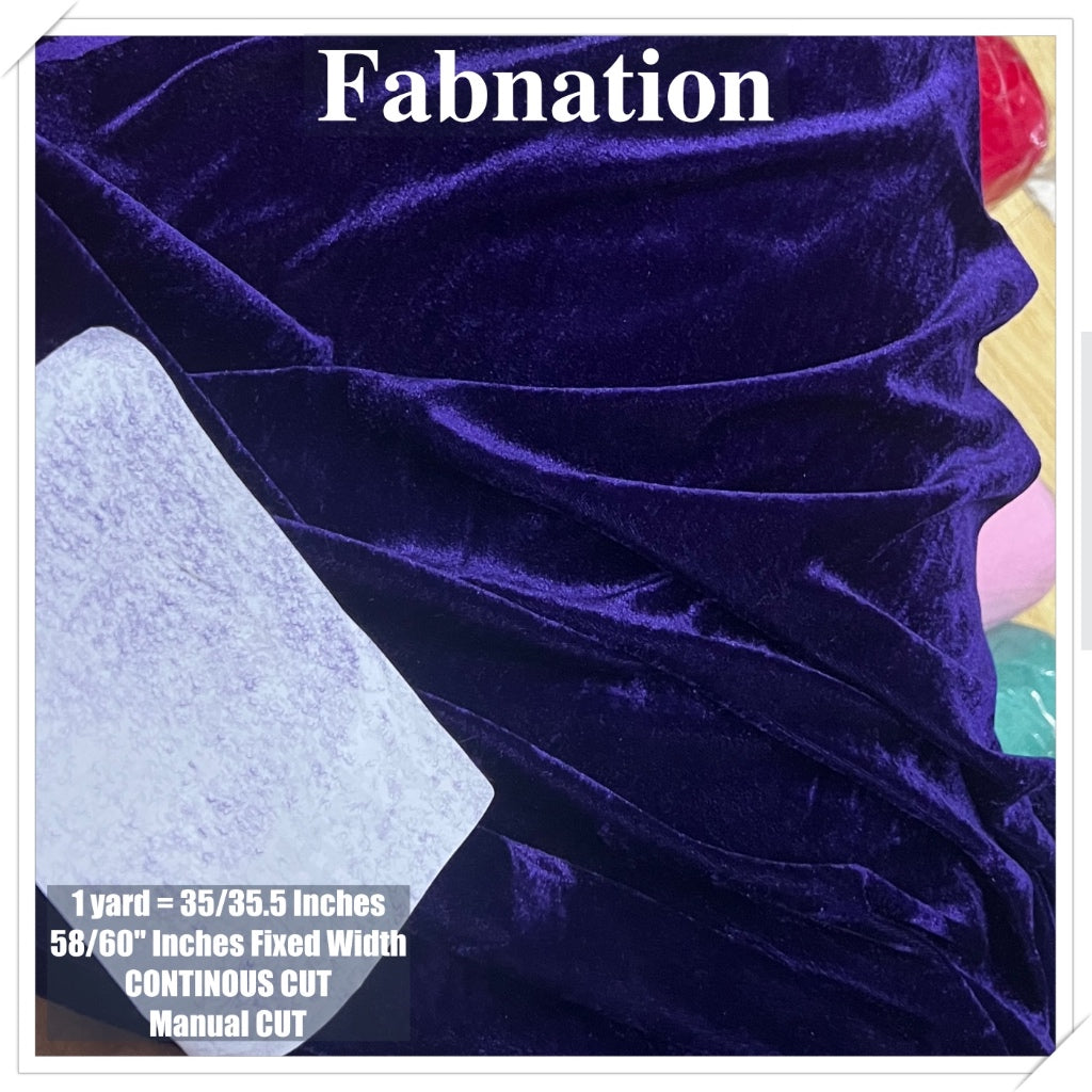 PREMIUM VELVET PER YARD  (CRUSHED STRETCHY VELVET AND VELOUR/SMOOTH ONE-WAY STRETCH VELVET)