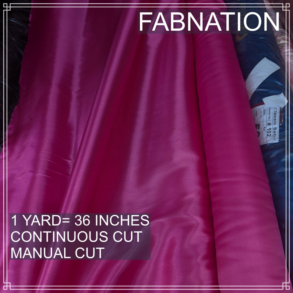 CLASSIC SATIN FABRIC PER YARD IS 36 INCHES LENGTH AND FIXED 60 INCHES WIDTH BY FABNATION