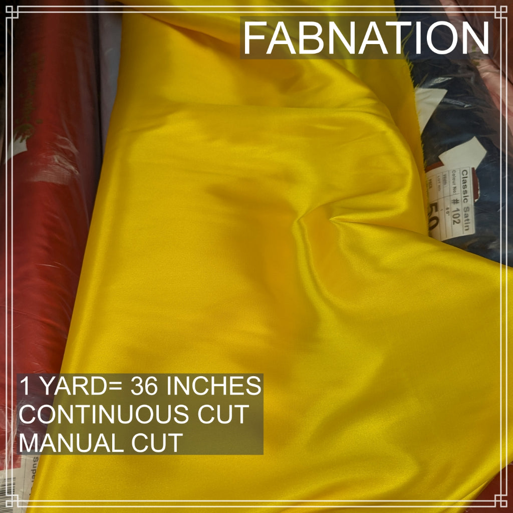 CLASSIC SATIN FABRIC PER YARD IS 36 INCHES LENGTH AND FIXED 60 INCHES WIDTH BY FABNATION
