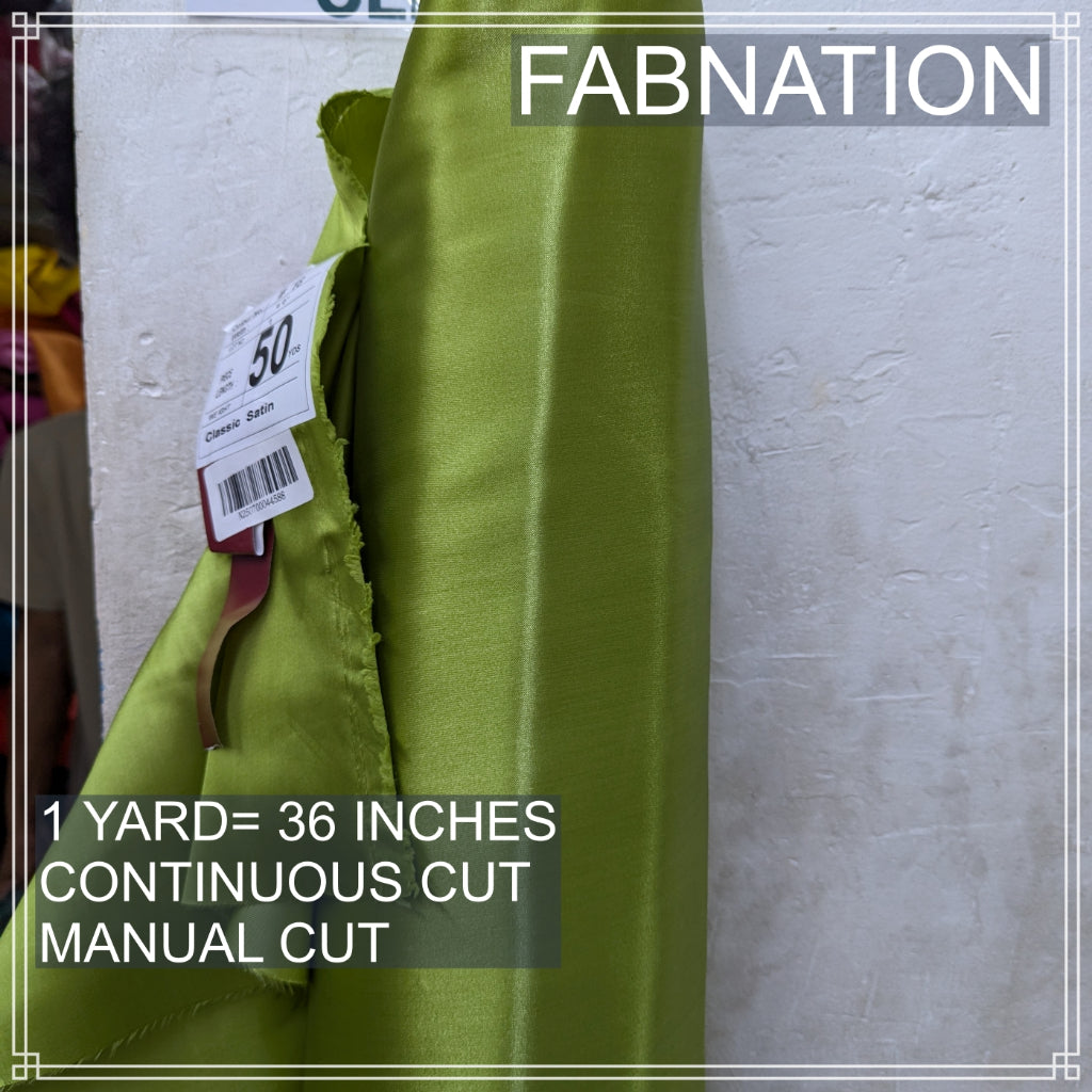 CLASSIC SATIN FABRIC PER YARD IS 36 INCHES LENGTH AND FIXED 60 INCHES WIDTH BY FABNATION