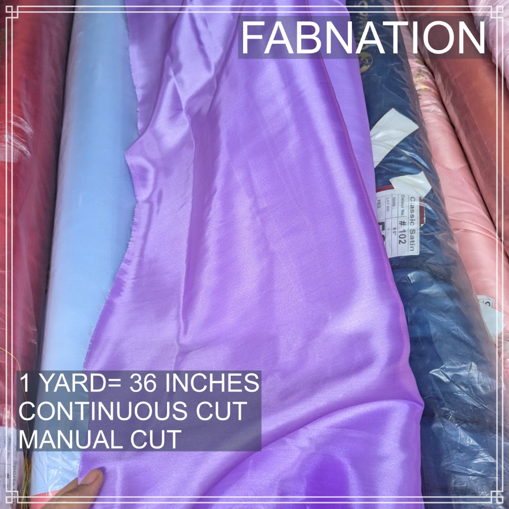 CLASSIC SATIN FABRIC PER YARD IS 36 INCHES LENGTH AND FIXED 60 INCHES WIDTH BY FABNATION