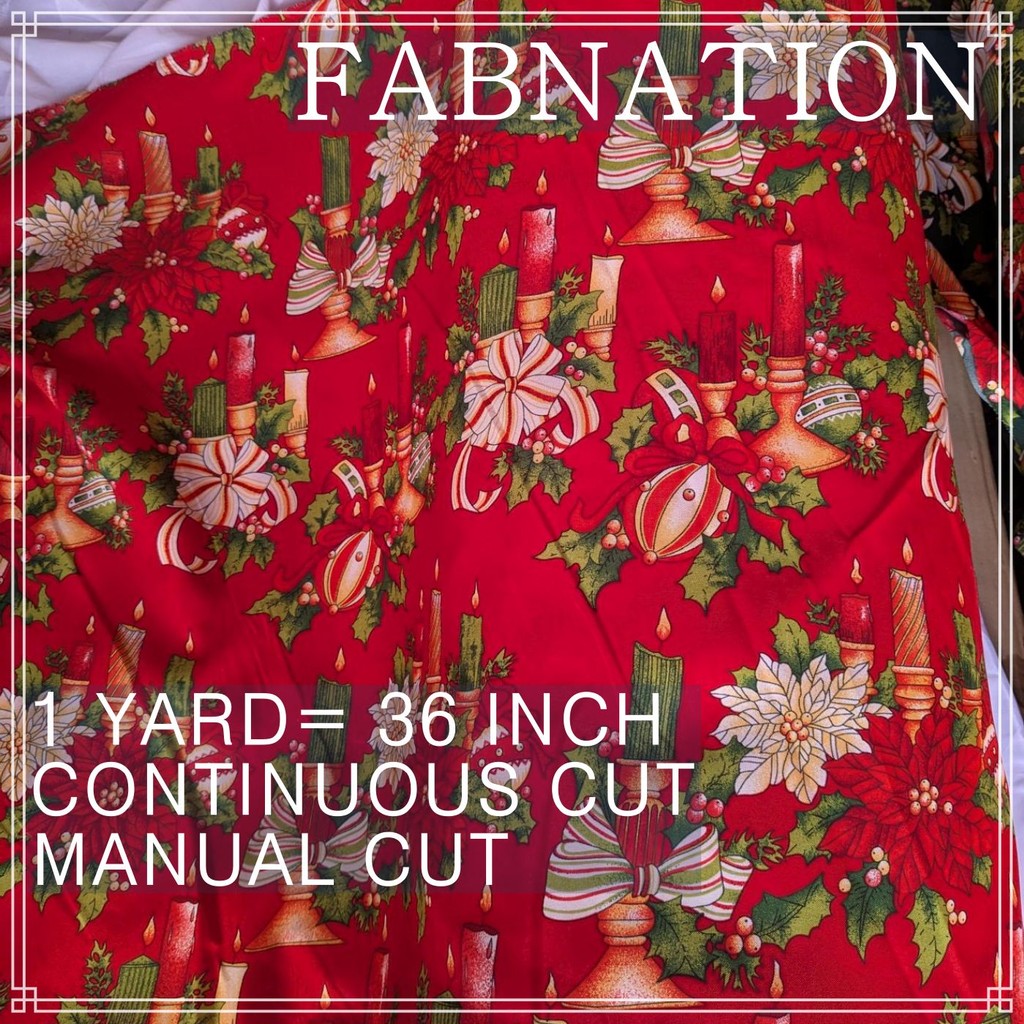 CHRISTMAS CRETONA FABRIC DECOR PER YARD IS 36 INCH LENGTH AND 64 INCH WIDTH