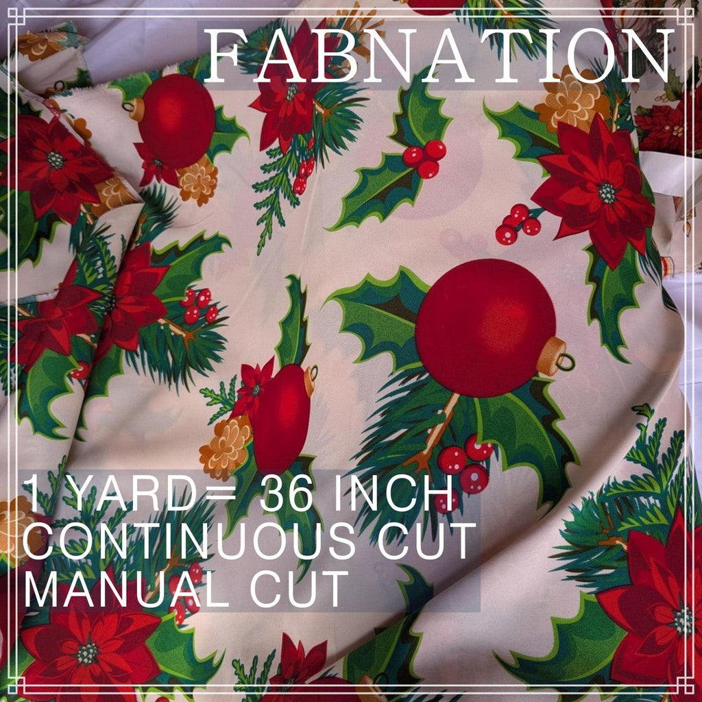 CHRISTMAS CRETONA FABRIC DECOR PER YARD IS 36 INCH LENGTH AND 64 INCH WIDTH