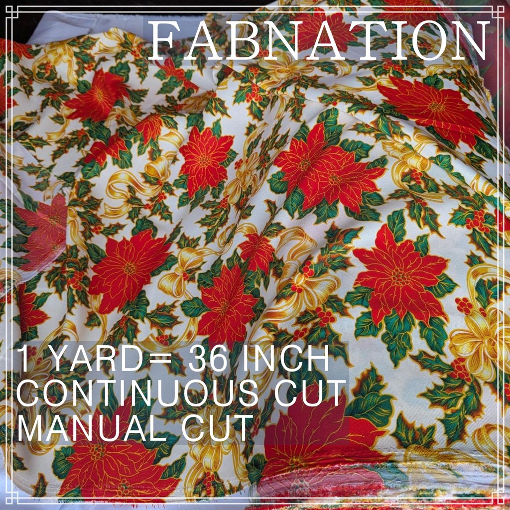 CHRISTMAS CRETONA FABRIC DECOR PER YARD IS 36 INCH LENGTH AND 64 INCH WIDTH