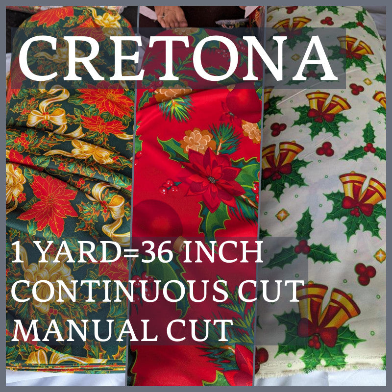CHRISTMAS CRETONA FABRIC DECOR PER YARD IS 36 INCH LENGTH AND 64 INCH WIDTH