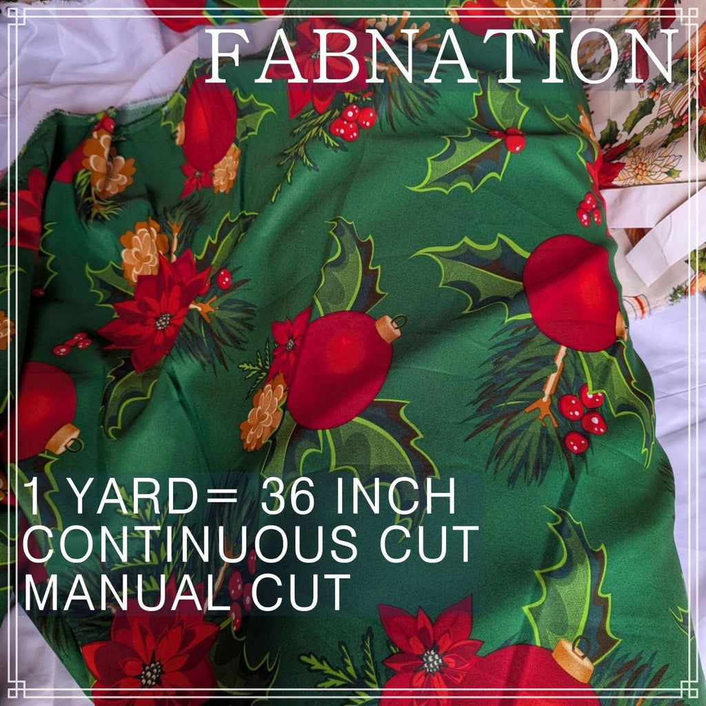 CHRISTMAS CRETONA FABRIC DECOR PER YARD IS 36 INCH LENGTH AND 64 INCH WIDTH