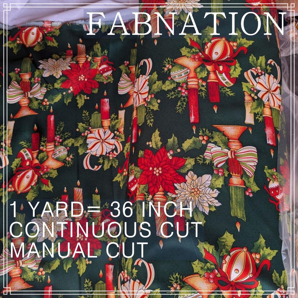 CHRISTMAS CRETONA FABRIC DECOR PER YARD IS 36 INCH LENGTH AND 64 INCH WIDTH
