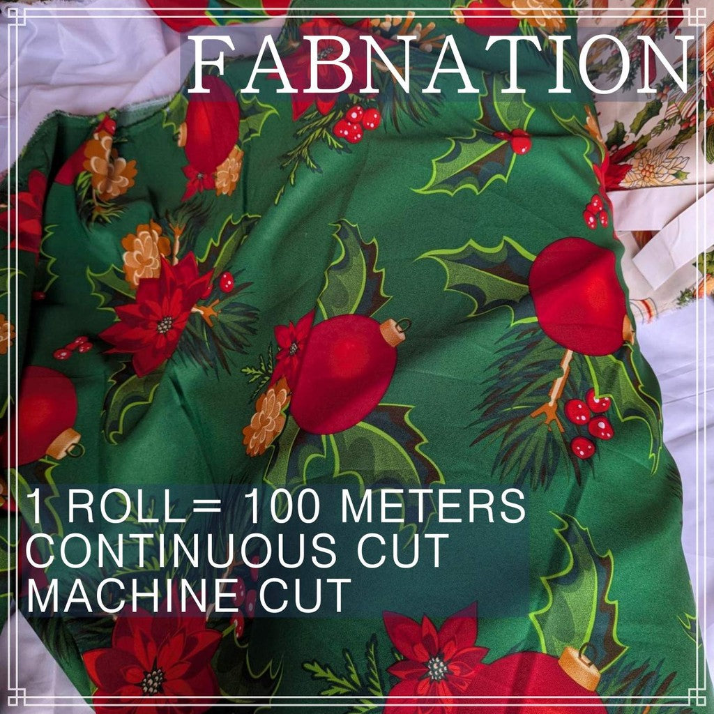 CHRISTMAS CRETONA PRINTED FABRIC DECOR PER ROLL IS 100 METERS AND FIXED 64 INCH FIXED WIDTH