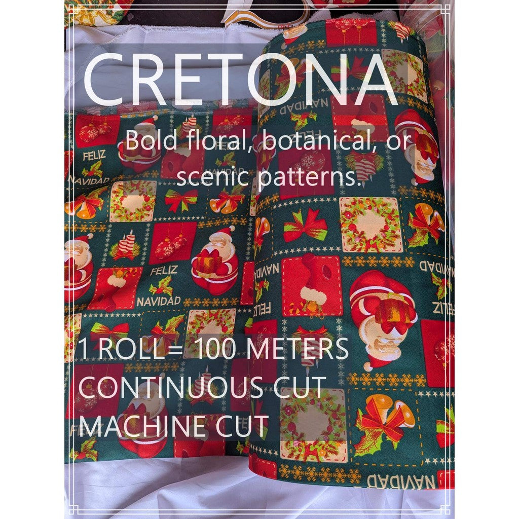 CHRISTMAS CRETONA PRINTED FABRIC DECOR PER ROLL IS 100 METERS AND FIXED 64 INCH FIXED WIDTH