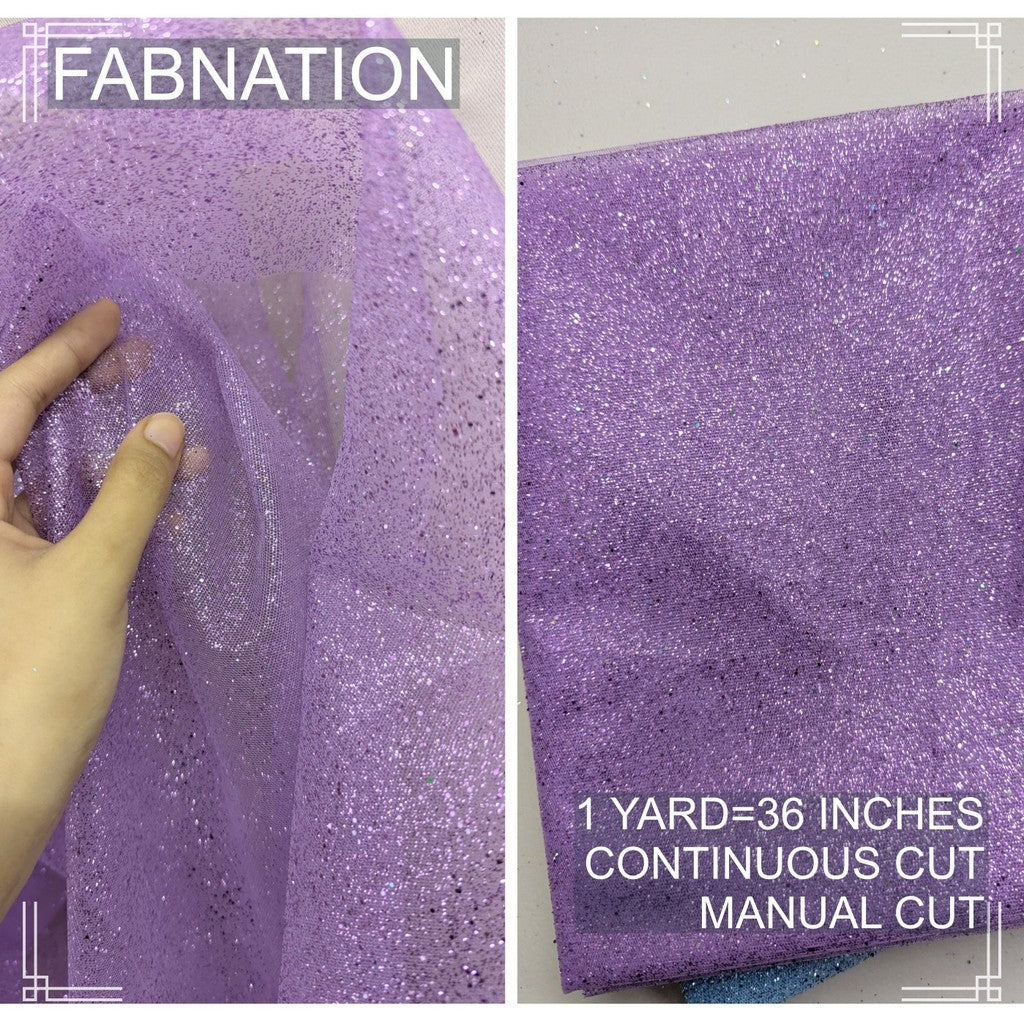 Galaxy Glittered Tulle With Falling Glitters  Per Yard is 36 Inches Length and Fixed 54 Inches Width