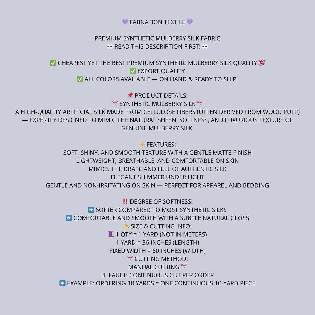 MULBERRY SILK FABRIC PER YARD IS 36 INCHES AND FIXED WIDTH 60 INCHES BY FABNATRION