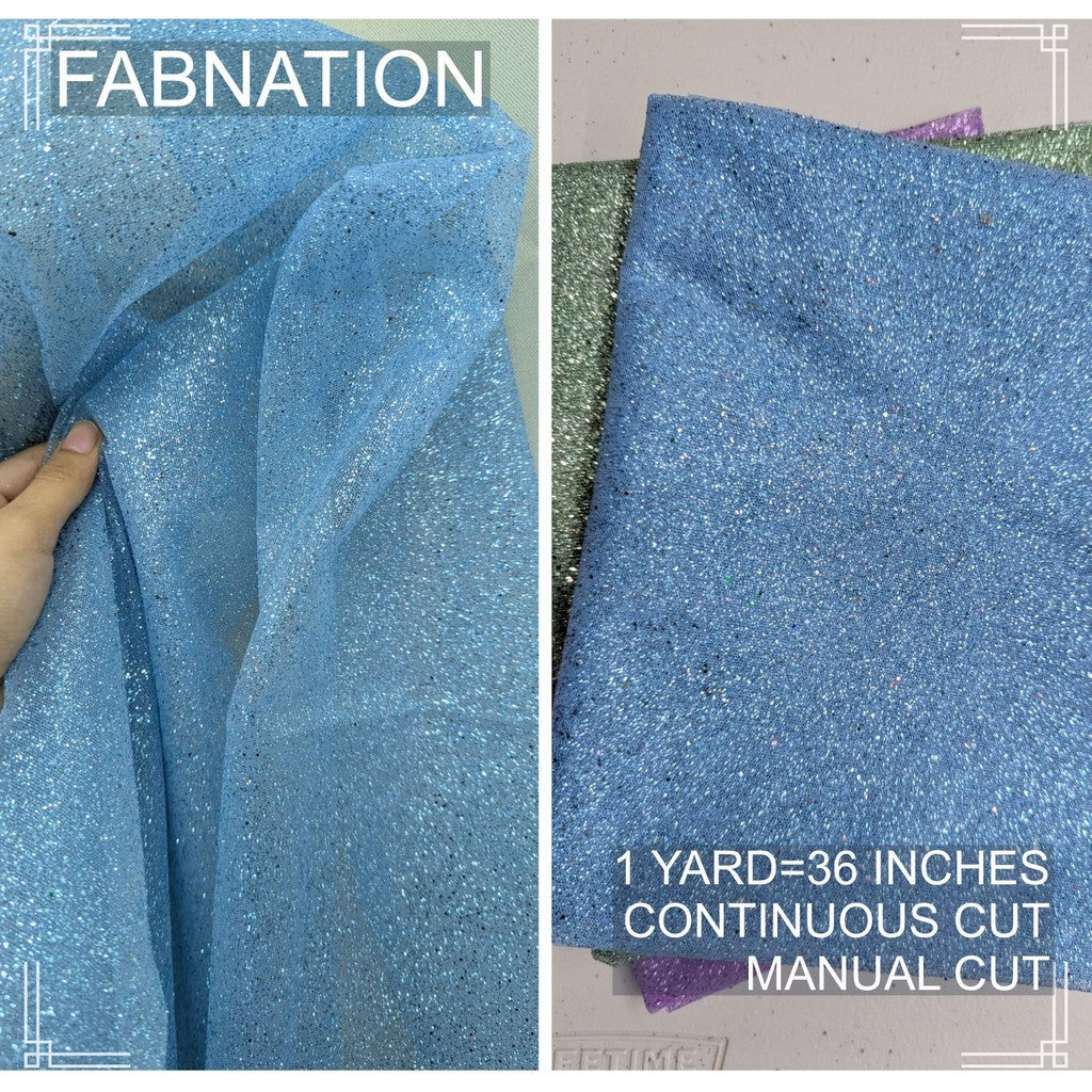 Galaxy Glittered Tulle With Falling Glitters  Per Yard is 36 Inches Length and Fixed 54 Inches Width