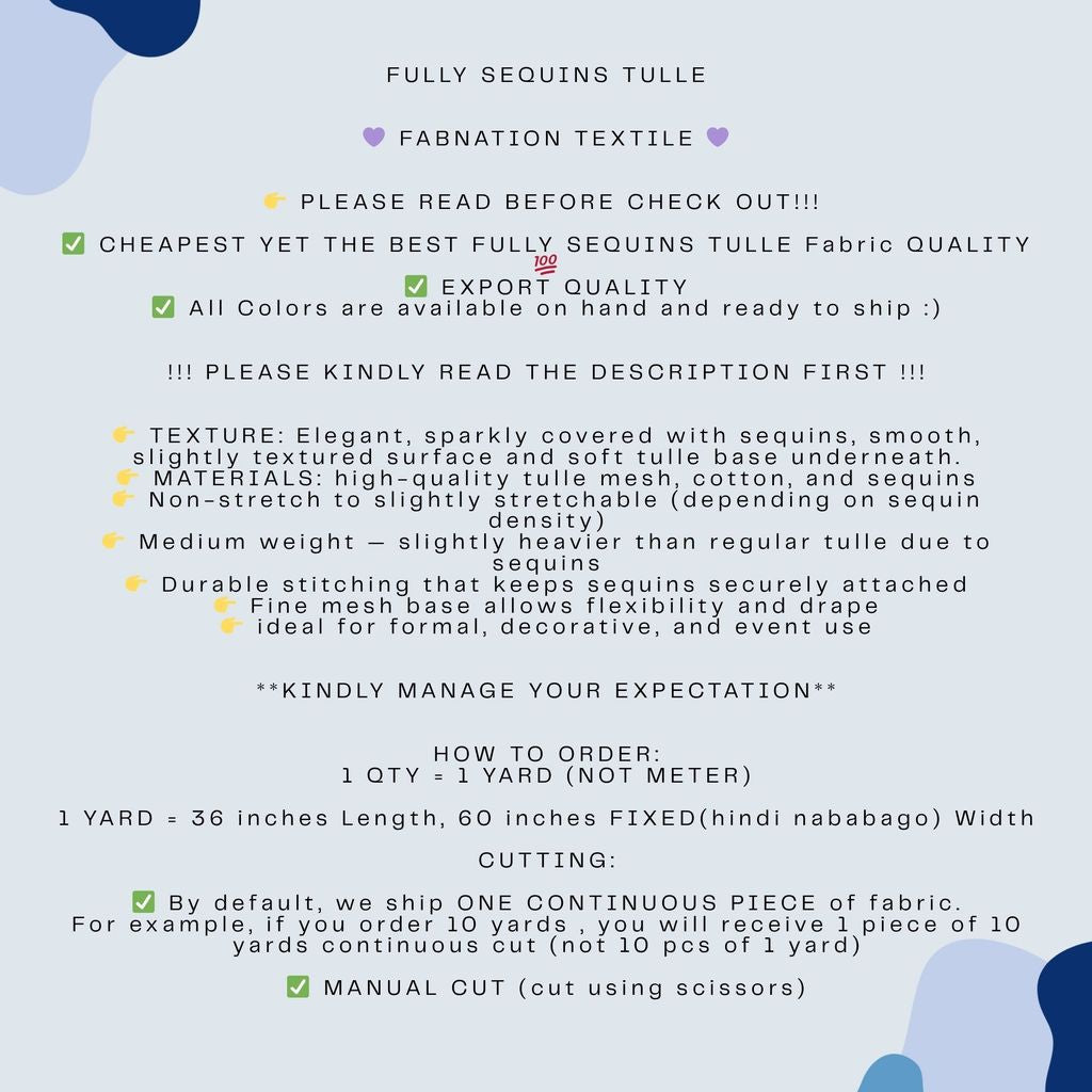 Fully Sequins Tulle Sequence Fabric 54/60 Inches Width For Backdrop, Table Cloth and Gown Per Yard