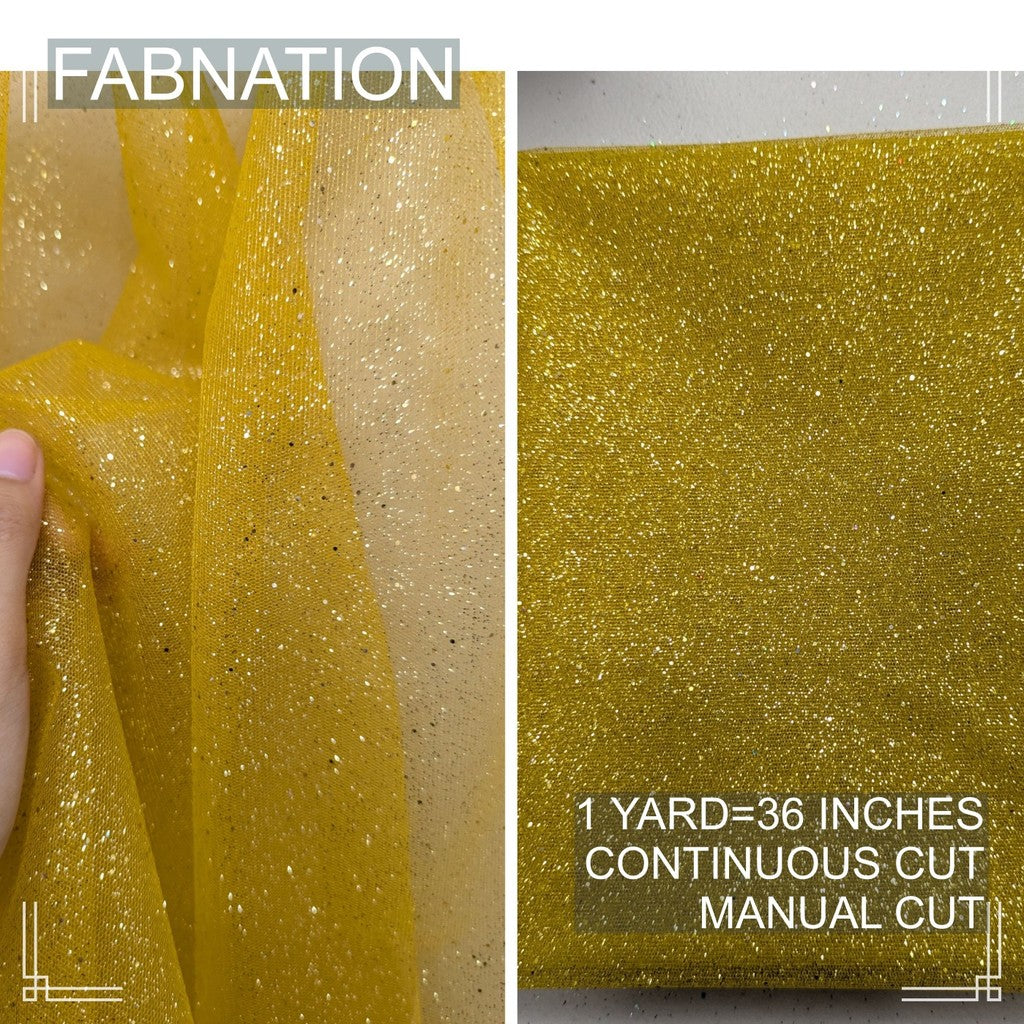 Galaxy Glittered Tulle With Falling Glitters  Per Yard is 36 Inches Length and Fixed 54 Inches Width