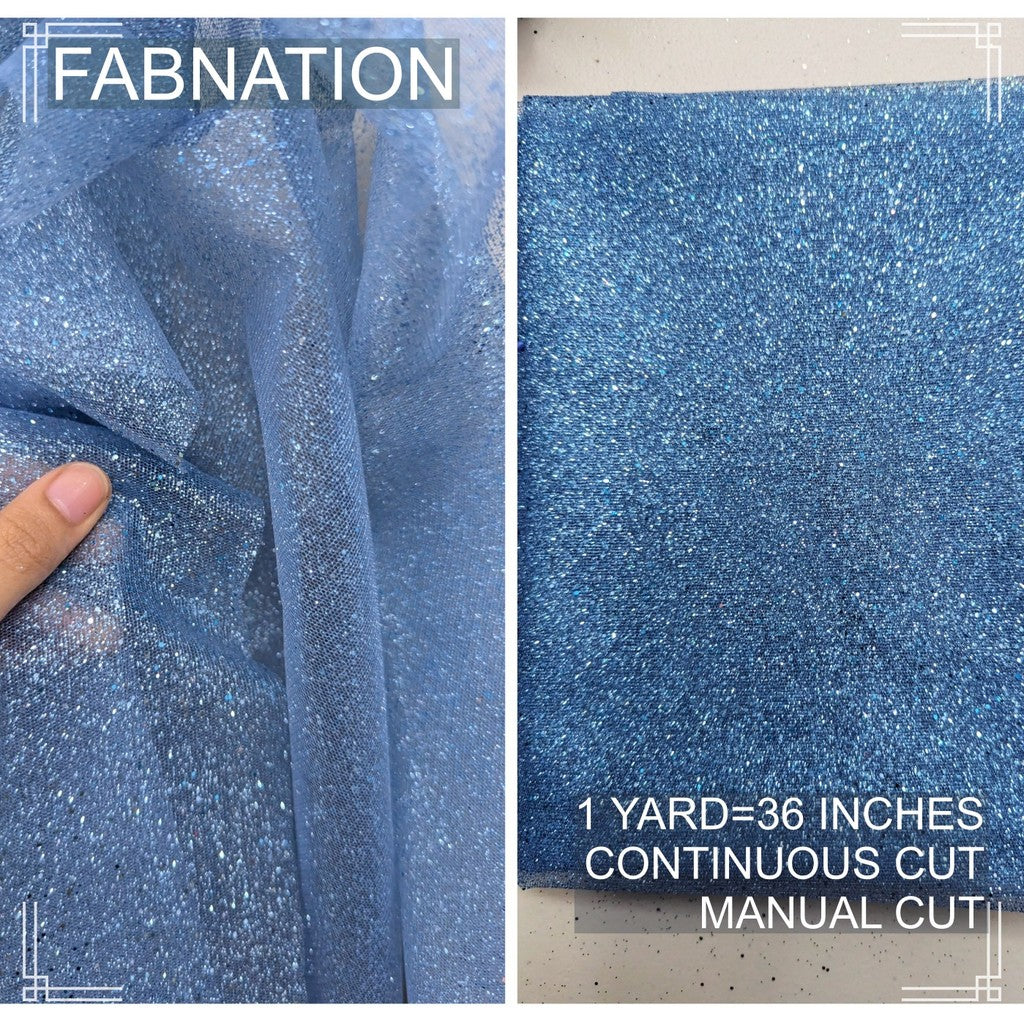 Galaxy Glittered Tulle With Falling Glitters  Per Yard is 36 Inches Length and Fixed 54 Inches Width