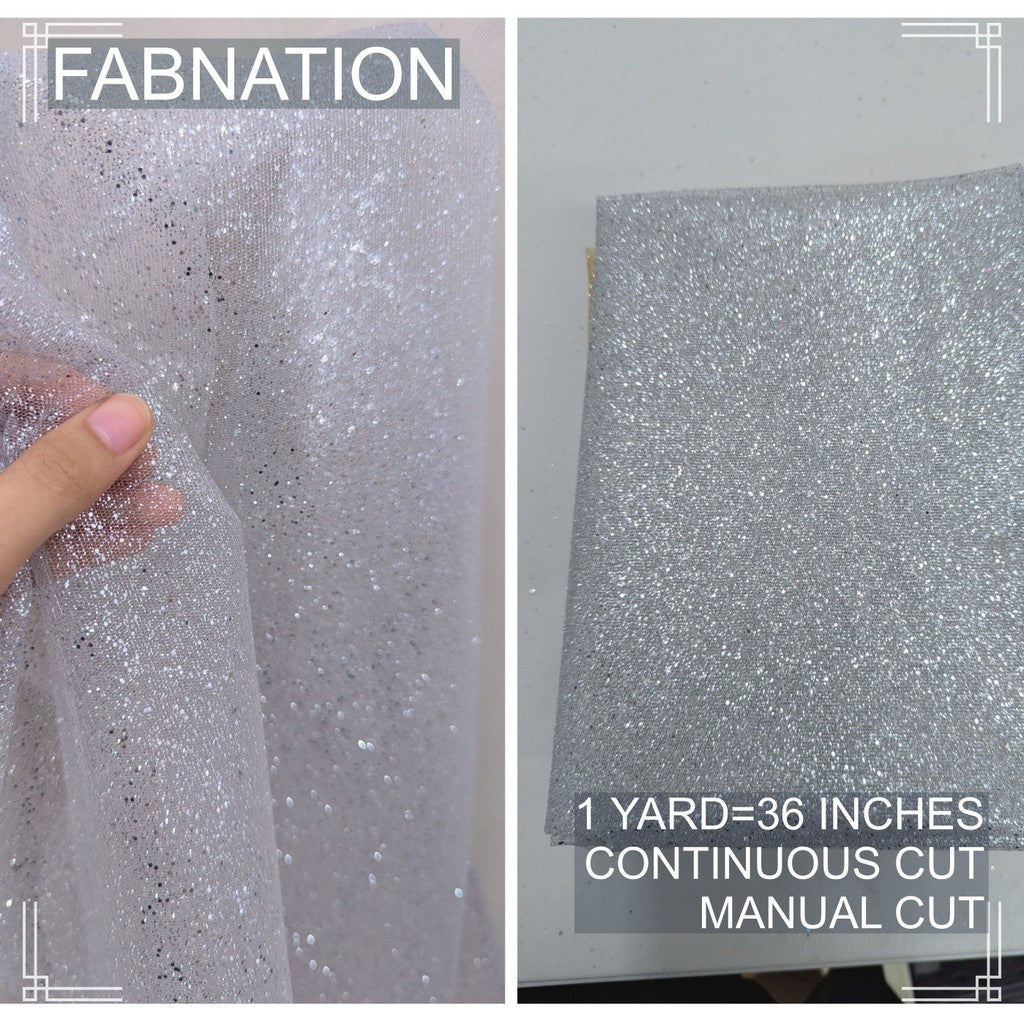Galaxy Glittered Tulle With Falling Glitters  Per Yard is 36 Inches Length and Fixed 54 Inches Width