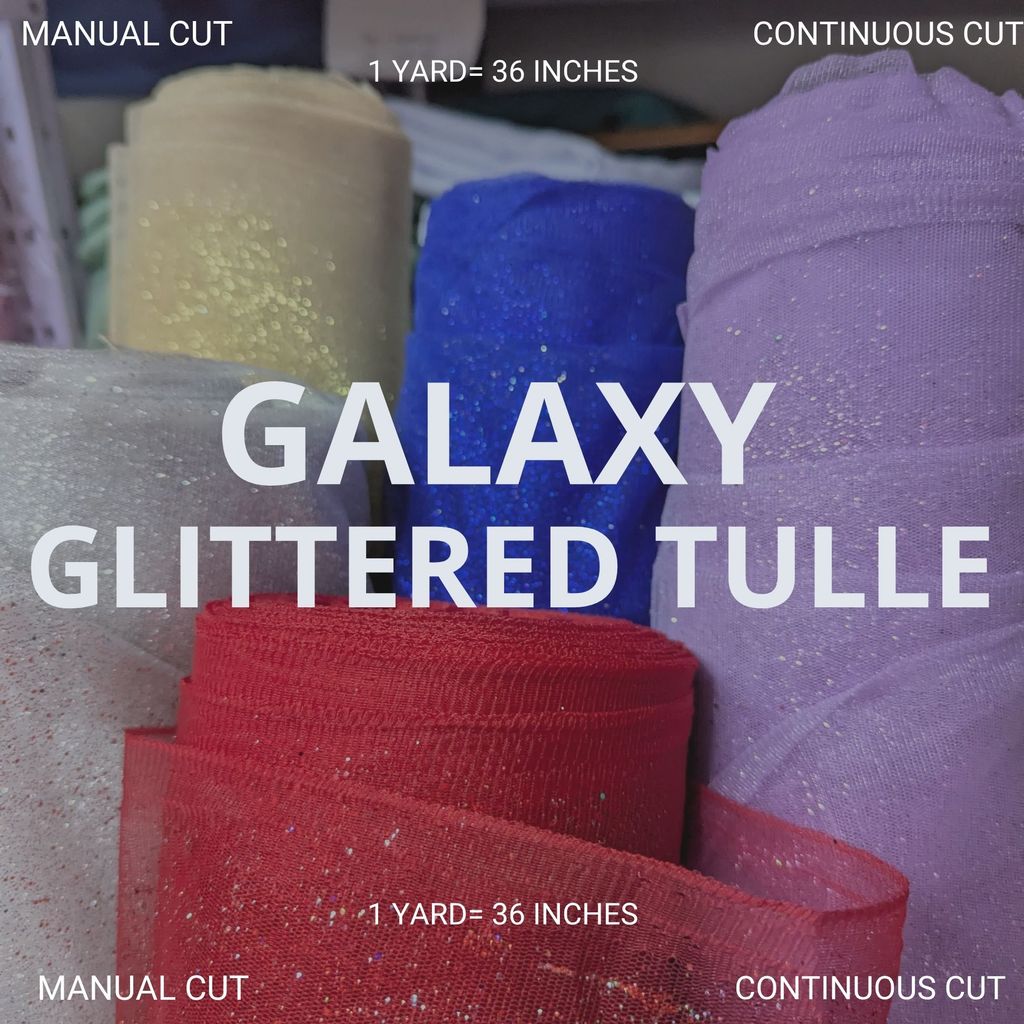 Galaxy Glittered Tulle With Falling Glitters  Per Yard is 36 Inches Length and Fixed 54 Inches Width