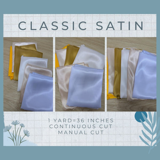 CLASSIC SATIN FABRIC PER YARD IS 36 INCHES LENGTH AND FIXED 60 INCHES WIDTH BY FABNATION