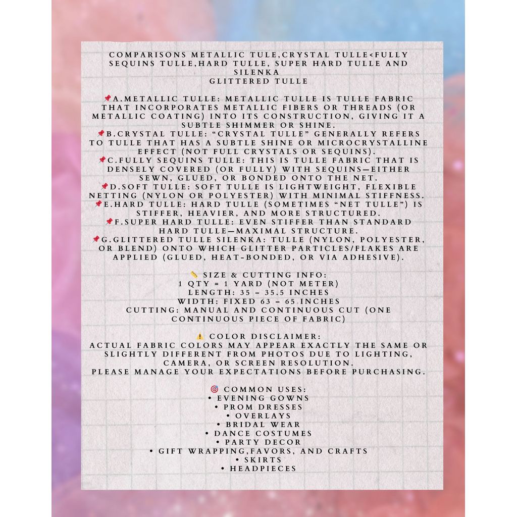 SILENKA GLITTERED TULLE WITH FALLING GLITTERS FABRIC PER YARD IS 36 INCHES LENGTH AND 60 FIXED WIDTH