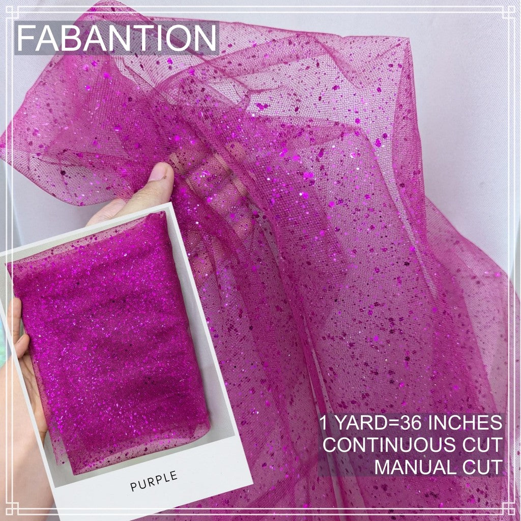 SILENKA GLITTERED TULLE WITH FALLING GLITTERS FABRIC PER YARD IS 36 INCHES LENGTH AND 60 FIXED WIDTH