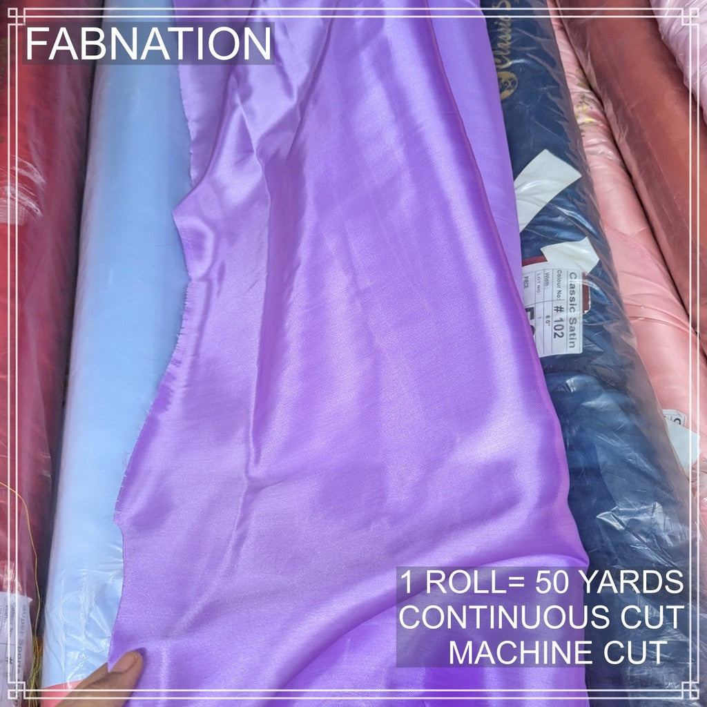PREMIUM CLASSIC SATIN FABRIC PER ROLL IS 50 YARDS AND FIXED 60 INCHES WIDTH BY FABNATION