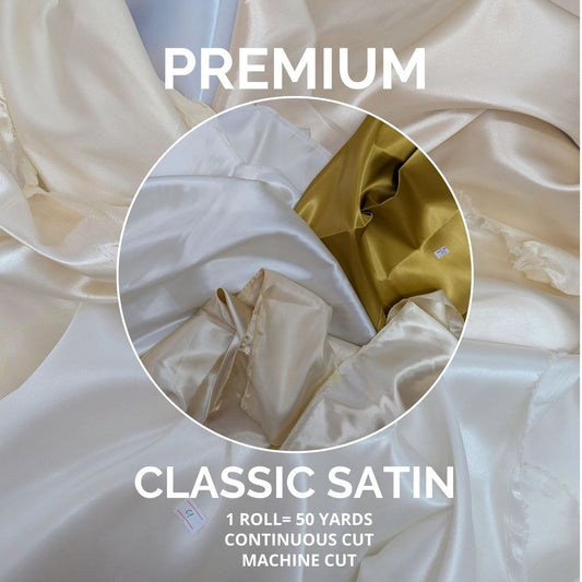 PREMIUM CLASSIC SATIN FABRIC PER ROLL IS 50 YARDS AND FIXED 60 INCHES WIDTH BY FABNATION