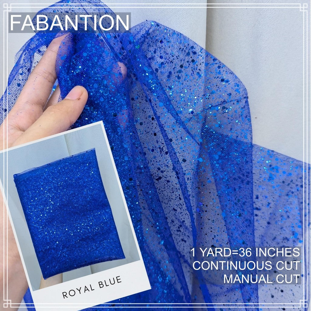 SILENKA GLITTERED TULLE WITH FALLING GLITTERS FABRIC PER YARD IS 36 INCHES LENGTH AND 60 FIXED WIDTH